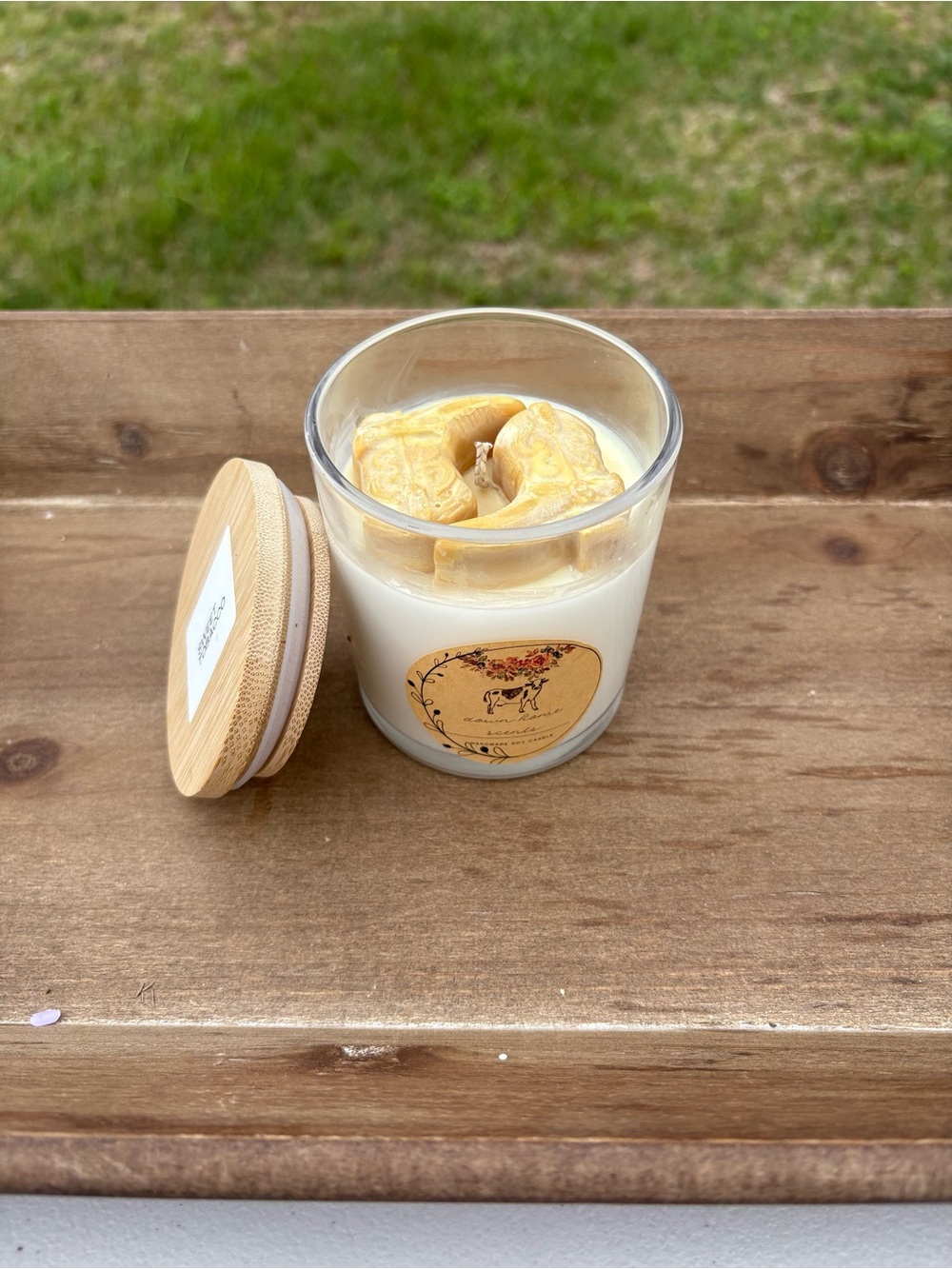 Handmade soy wax Decorative Scented Candle with cowboy boots with Cream & Yellow